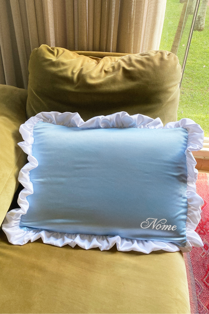 Fronha Frou Frou em Cetim Azul Personalizável