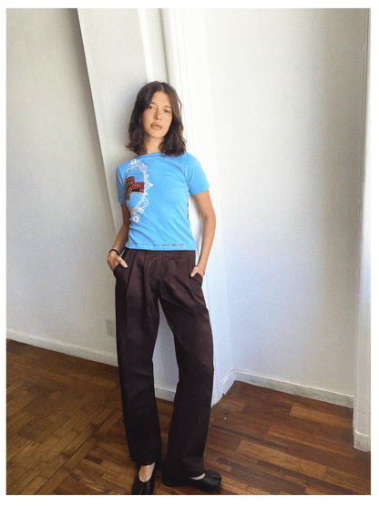 calça alfaiataria retrô em sarja