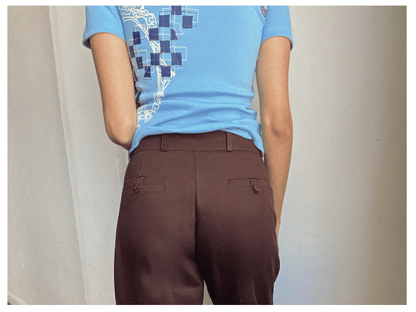 calça alfaiataria retrô em sarja